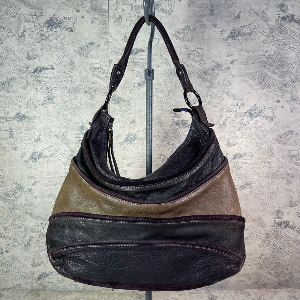 Innue Made in Italy Purple Tan Leather Suede Hobo Shoulder Bag Rustic Artisan